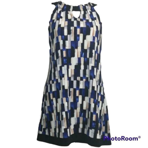 𝅺WHBM Summer Spring mosaic geometric mini halter tunic dress size medium - Picture 1 of 14